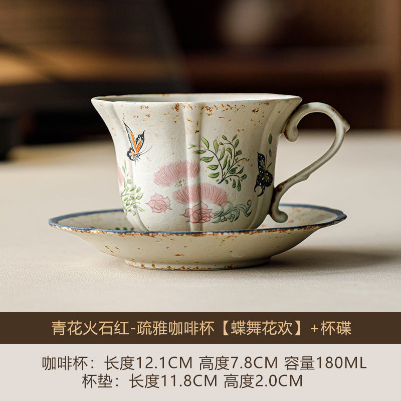 Red Butterfly Ceramic Coffee Cup - Cup, Saucer & Spoon Set