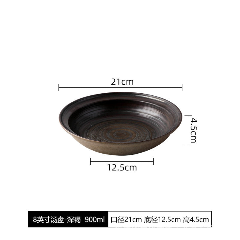 Rustic Straw-Hat Ceramic Tableware - Soup Plate - Dark Brown