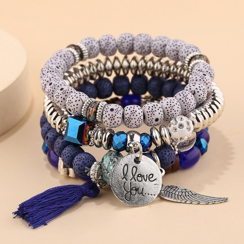 Stackable Leaf Charm Beaded Bracelet - Sapphire Blue · Standard