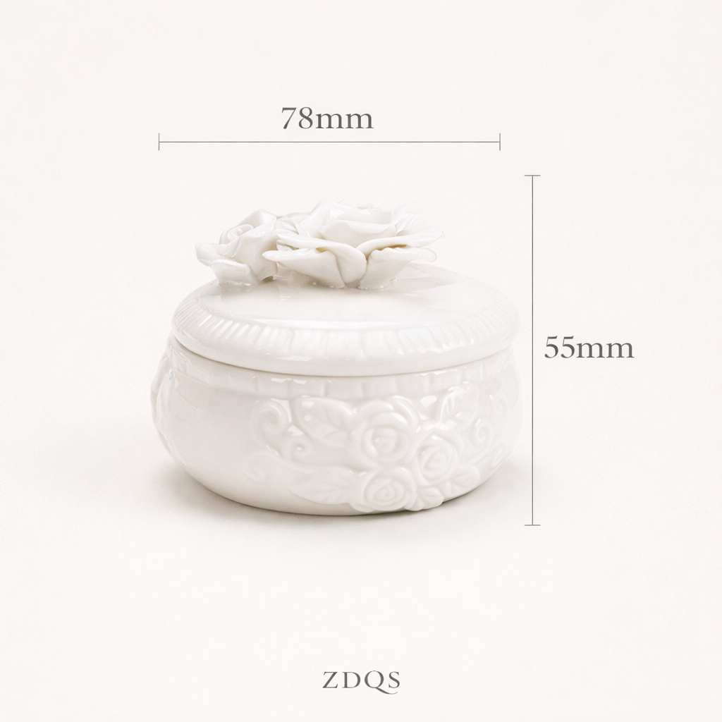 Ceramic Rose Jewelry Box - White Rose
