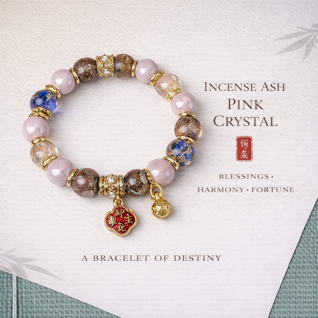 Incense Ash Glass Bead Bracelet - Incense Ash Powder Porcelain · Good Things Motif · 10 mm