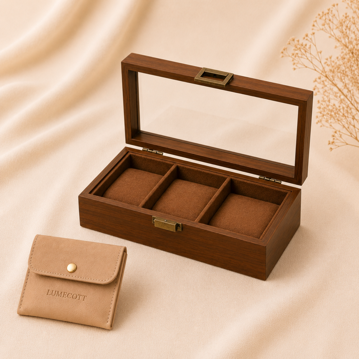 Wood-Grain Watch & Jewelry Display Case