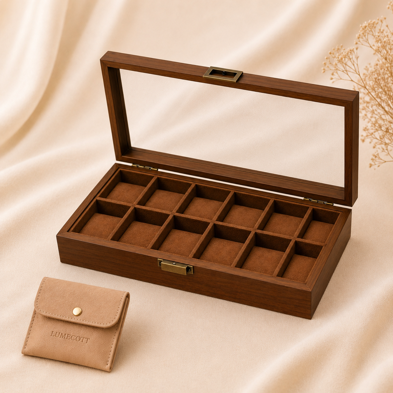 Wood-Grain Watch & Jewelry Display Case