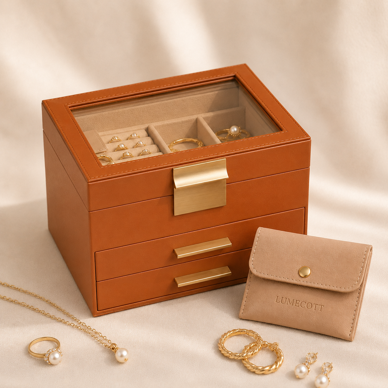 Three-Layer PU Window Jewelry Box