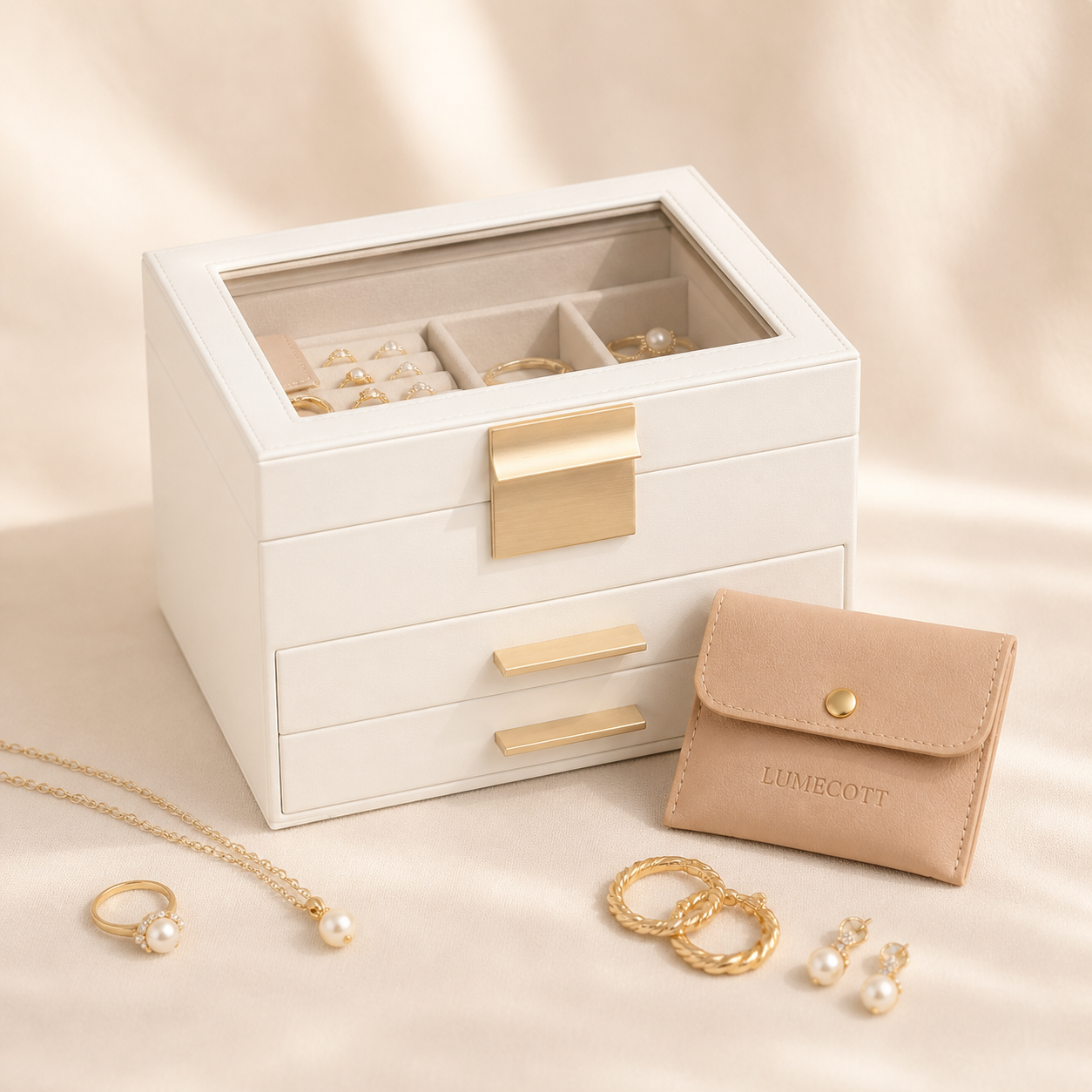 Three-Layer PU Window Jewelry Box