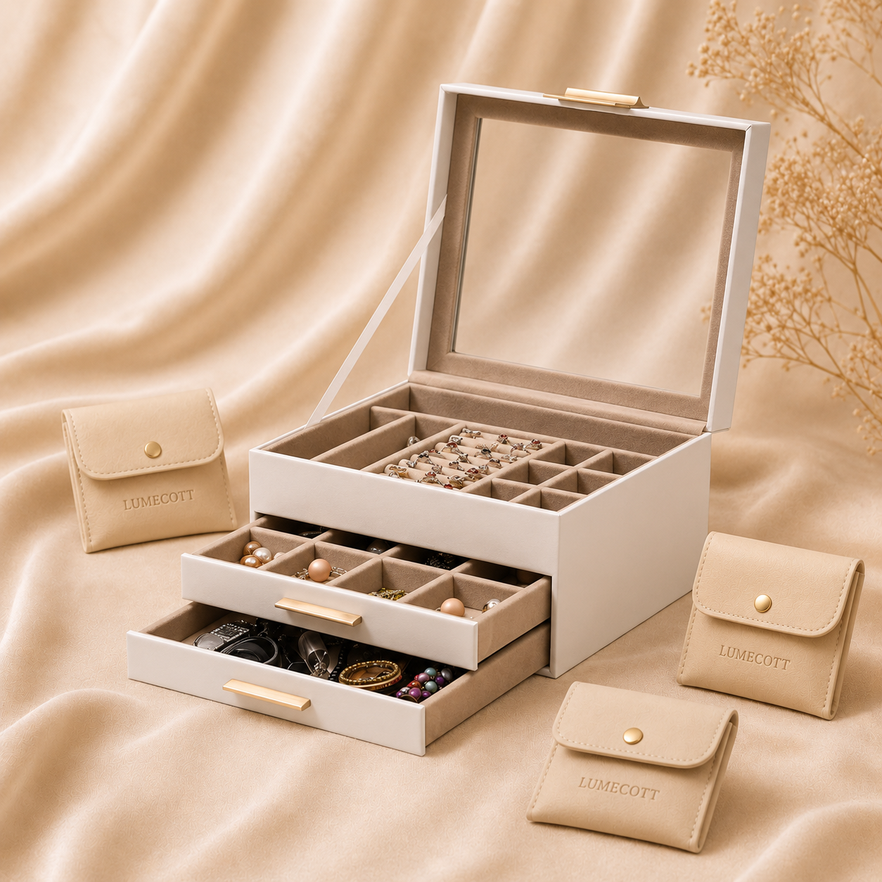 Three-Layer PU Window Jewelry Box