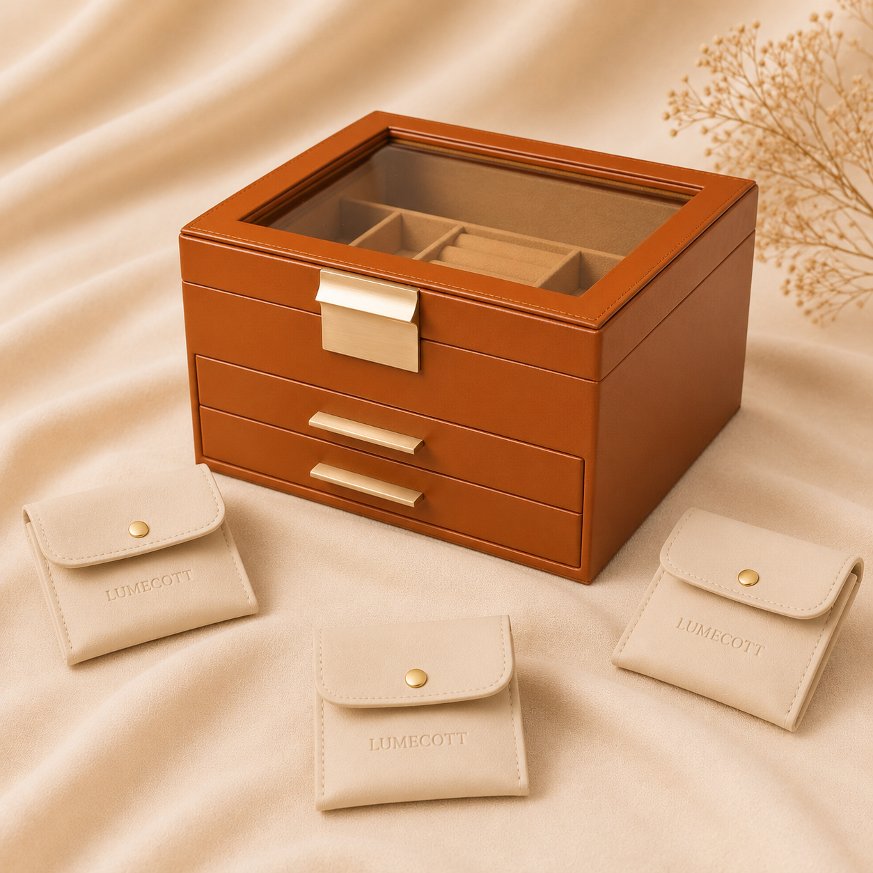 Three-Layer PU Window Jewelry Box