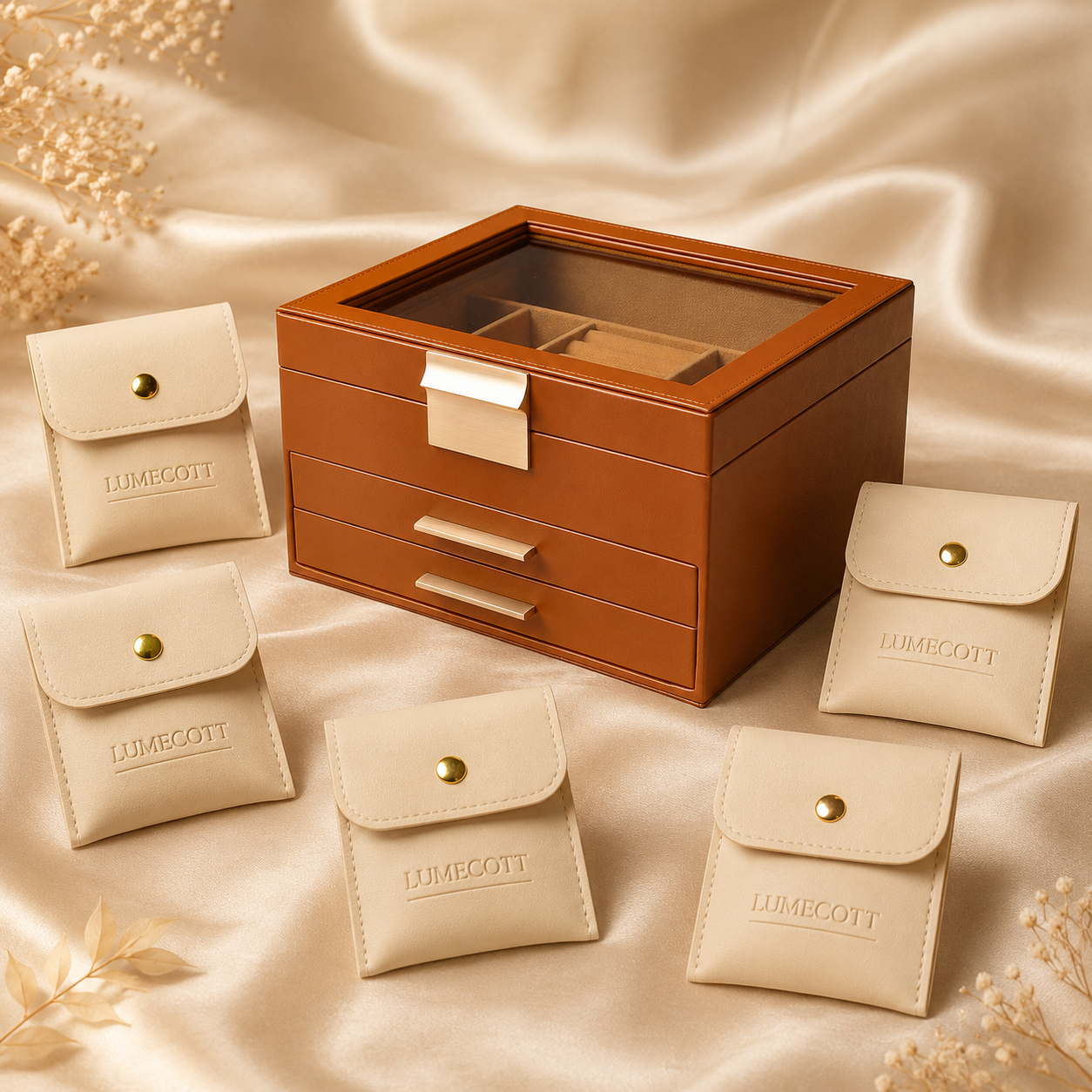 Three-Layer PU Window Jewelry Box