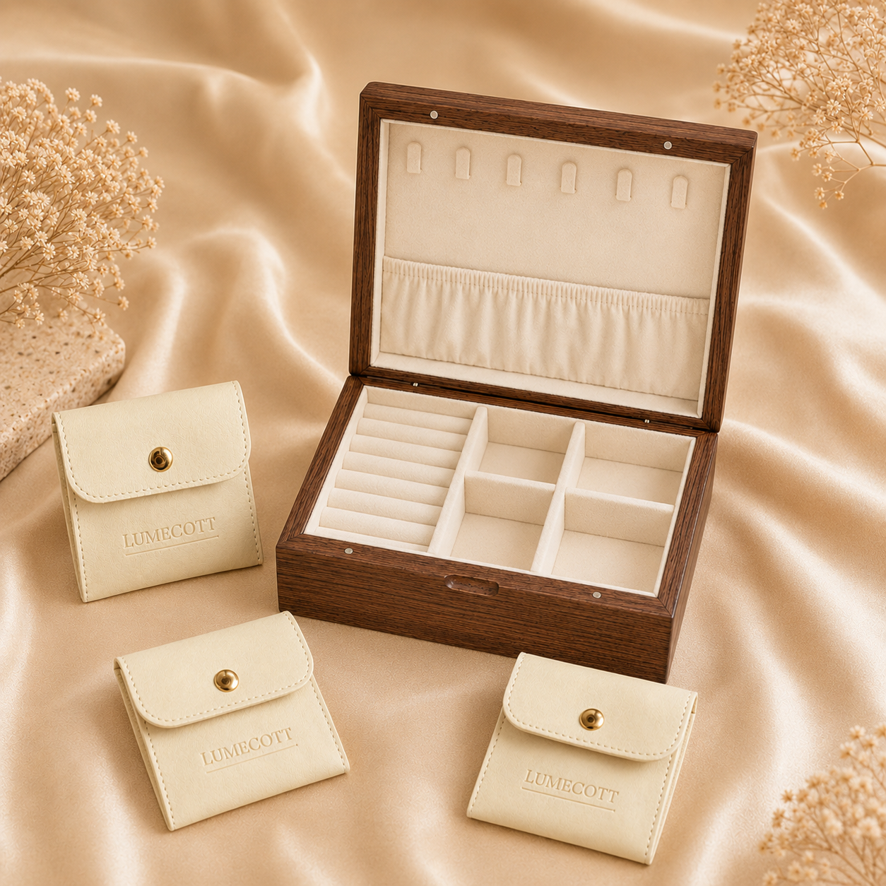 Directly supplied by the manufacturer, high-end solid wood jewelry box for rings, necklaces, and accessories, with a luxurious feel, made of walnut wood