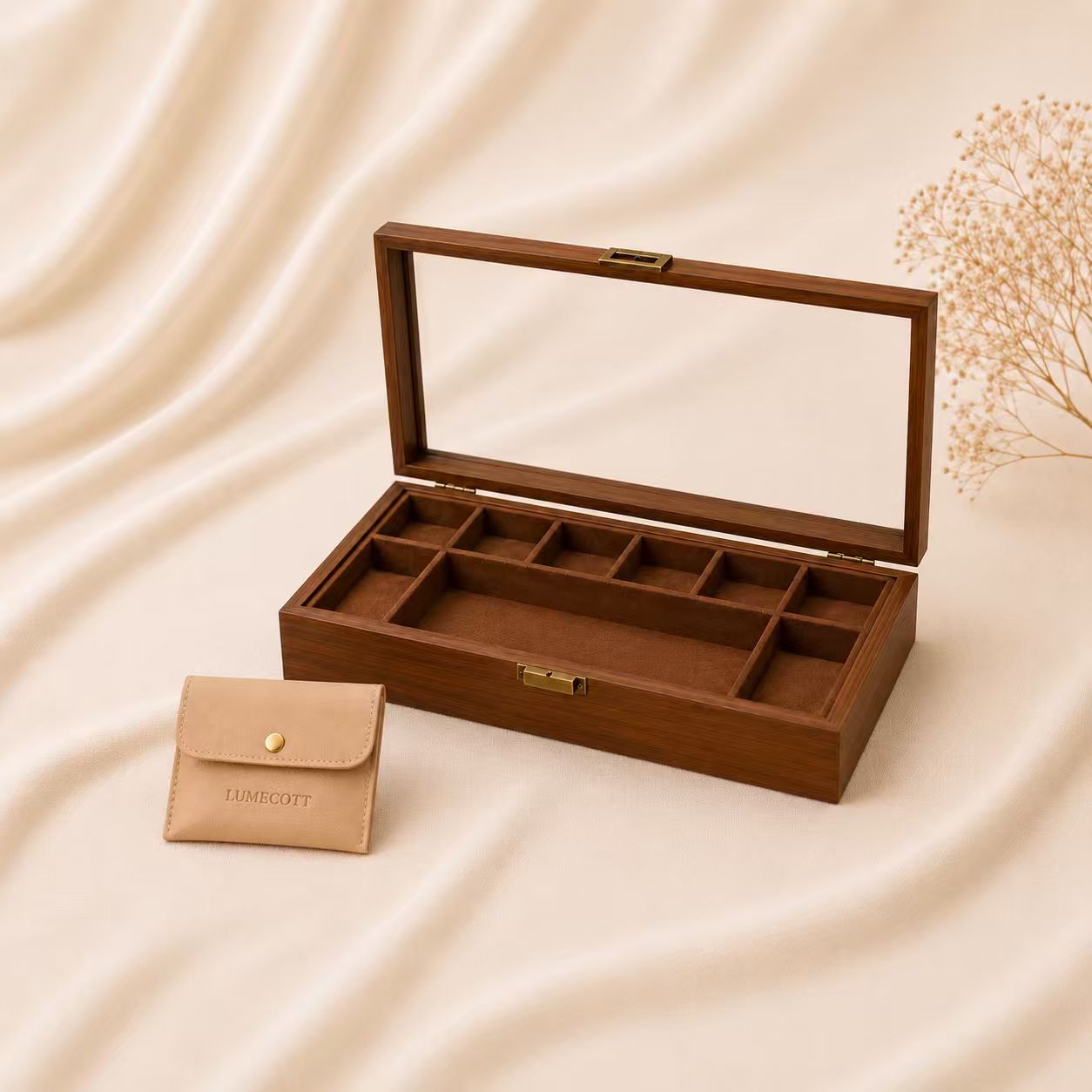 Wood-Grain Watch & Jewelry Display Case