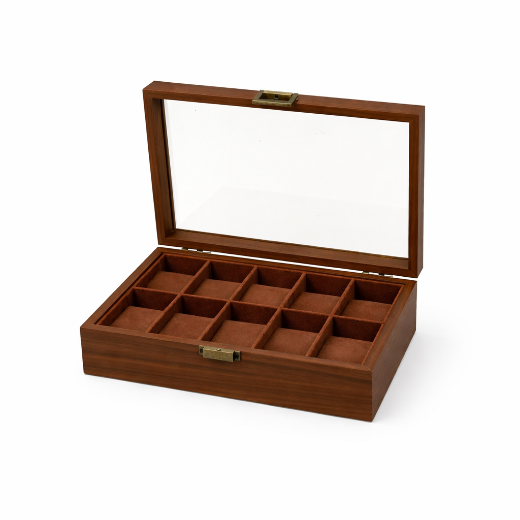 Wood-Grain Watch & Jewelry Display Case