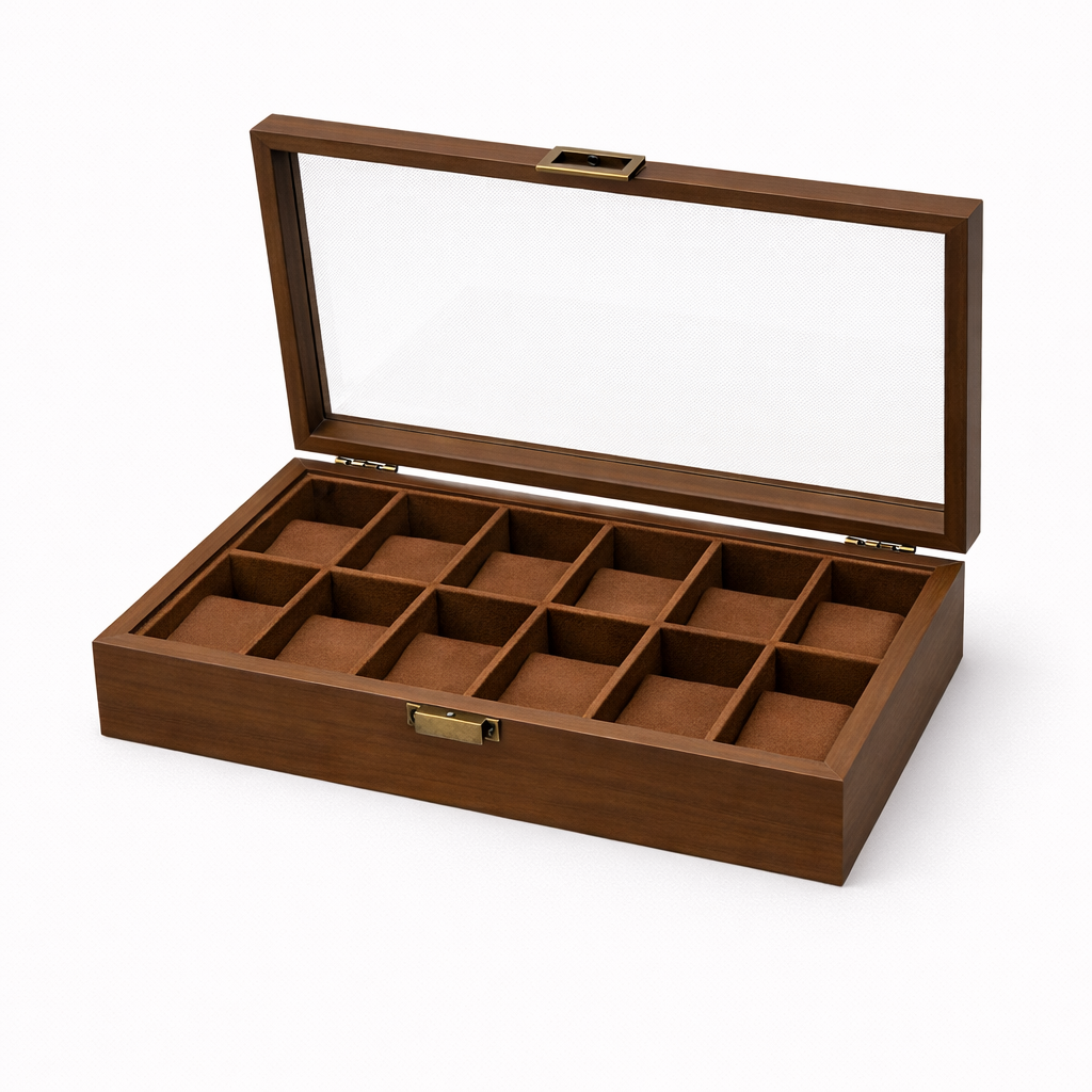 Wood-Grain Watch & Jewelry Display Case