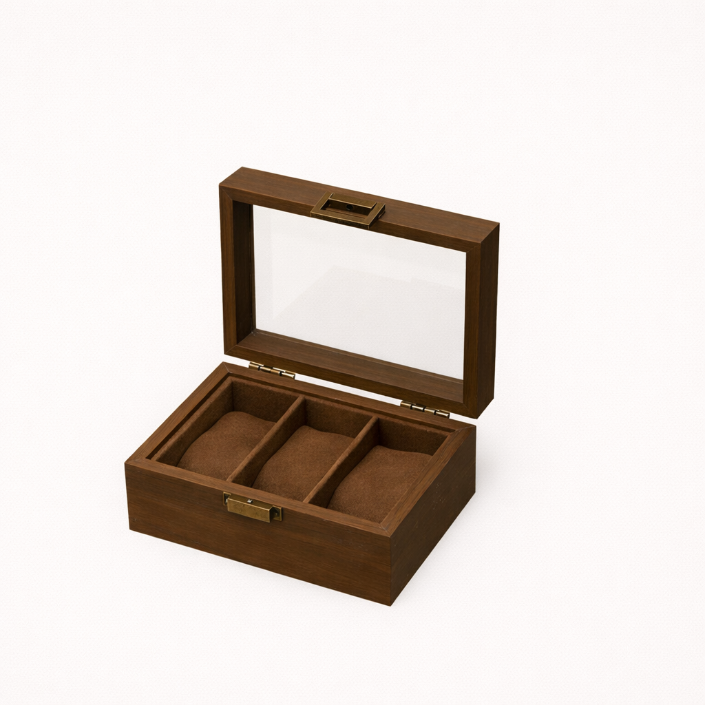 Wood-Grain Watch & Jewelry Display Case