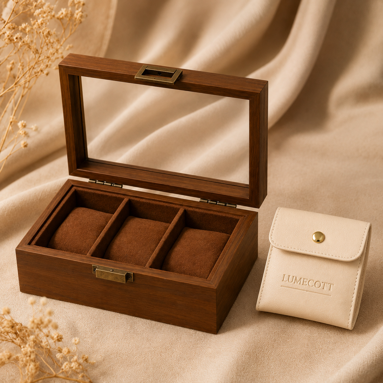 Wood-Grain Watch & Jewelry Display Case