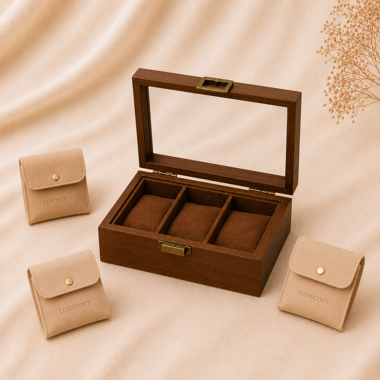 Wood-Grain Watch & Jewelry Display Case