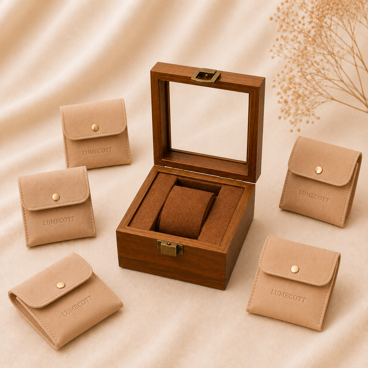 Wood-Grain Watch & Jewelry Display Case