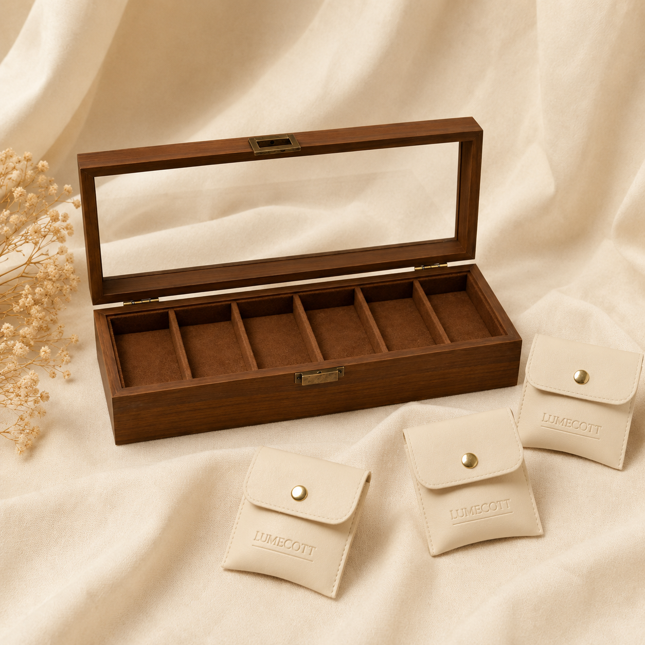 Wood-Grain Watch & Jewelry Display Case
