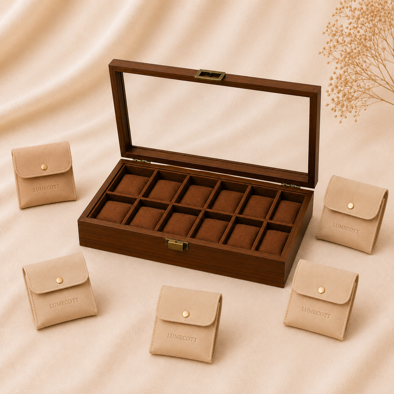 Wood-Grain Watch & Jewelry Display Case