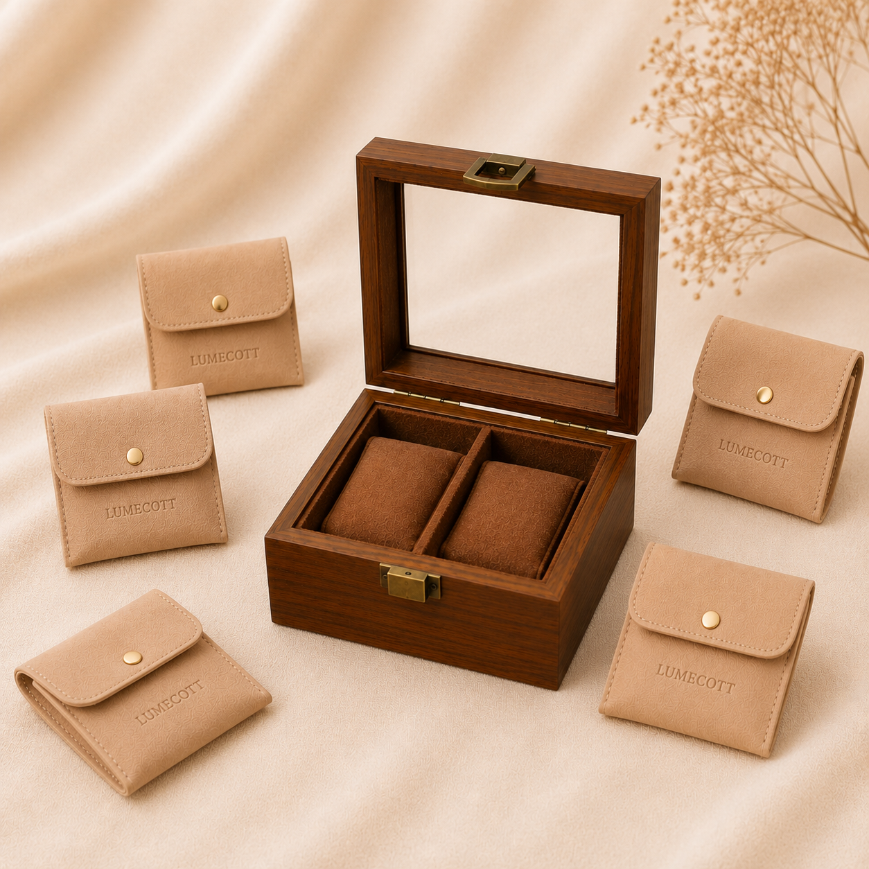 Wood-Grain Watch & Jewelry Display Case