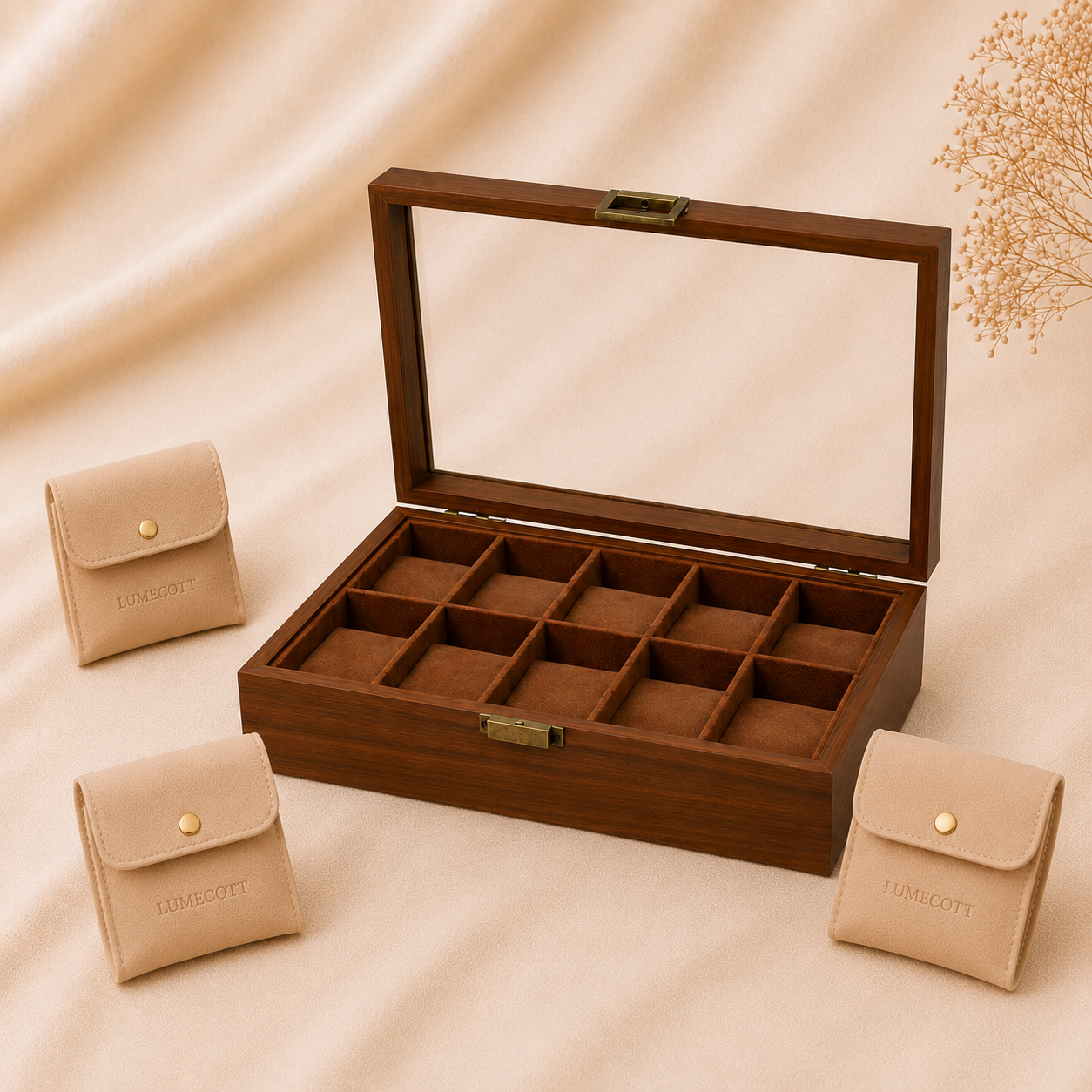 Wood-Grain Watch & Jewelry Display Case