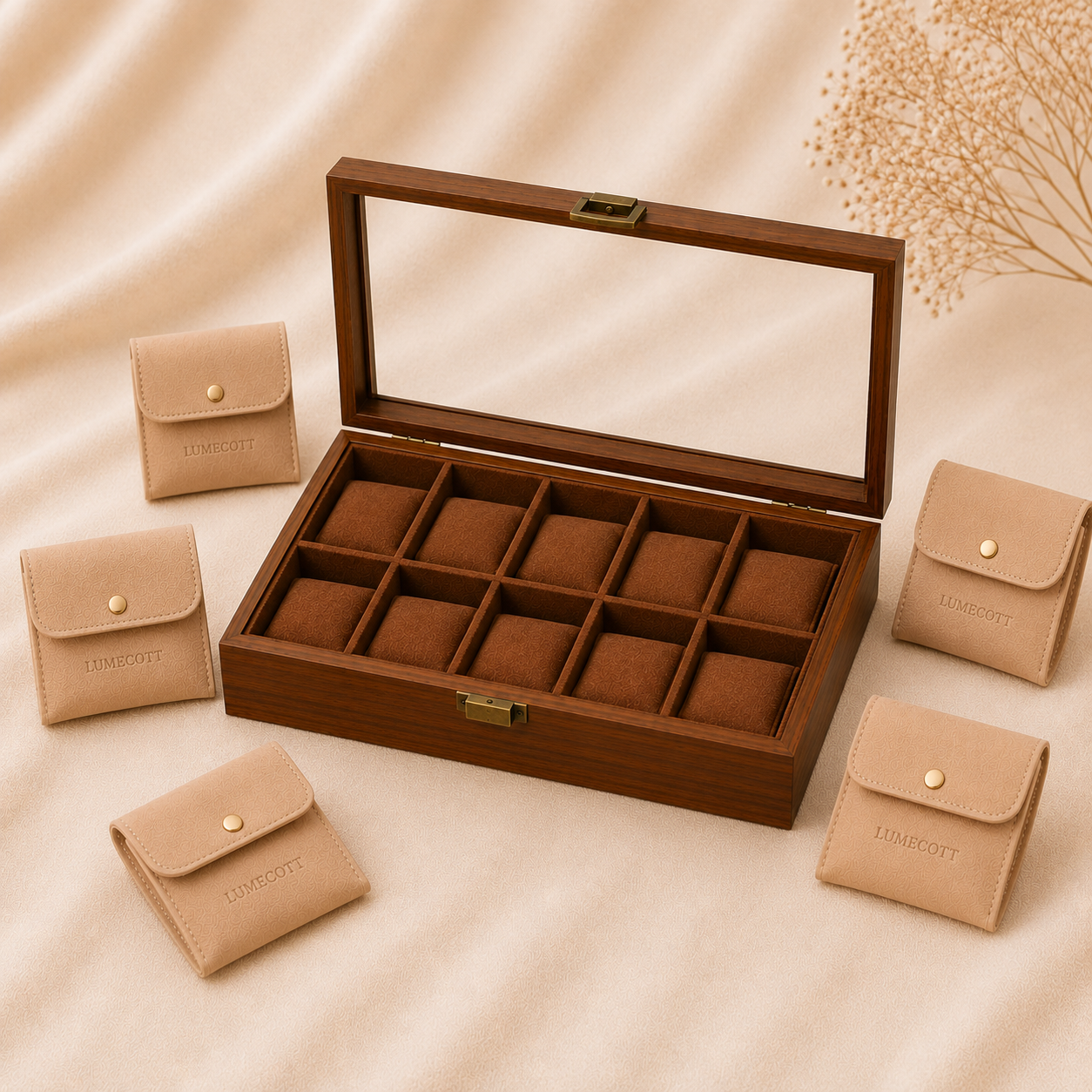 Wood-Grain Watch & Jewelry Display Case