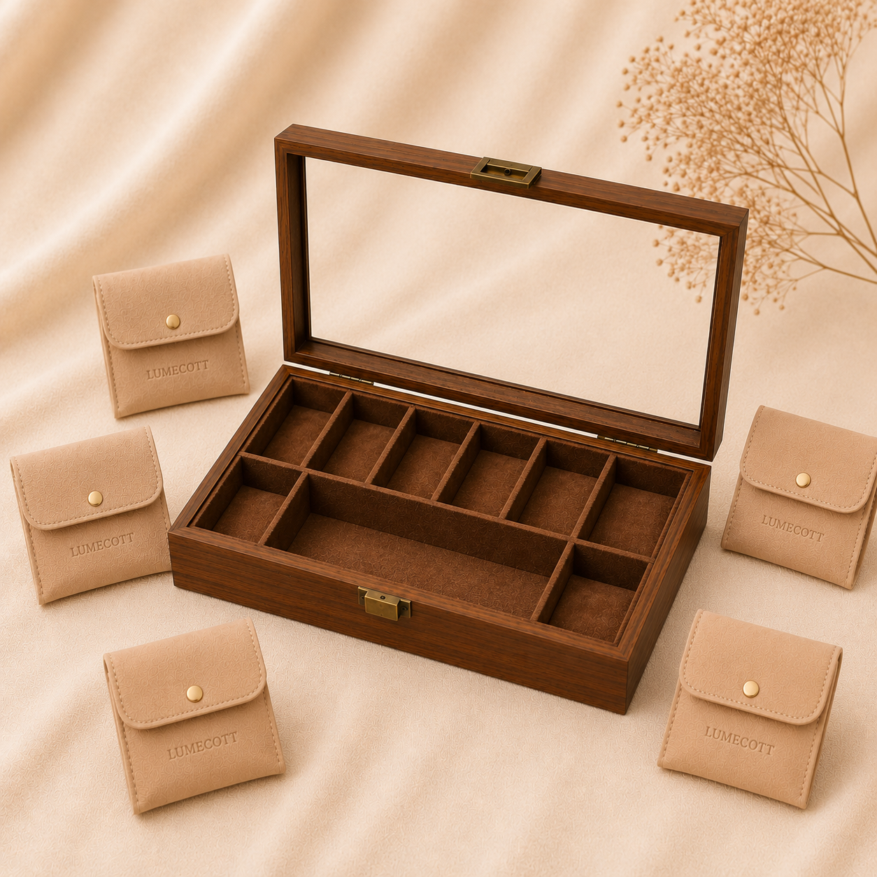 Wood-Grain Watch & Jewelry Display Case