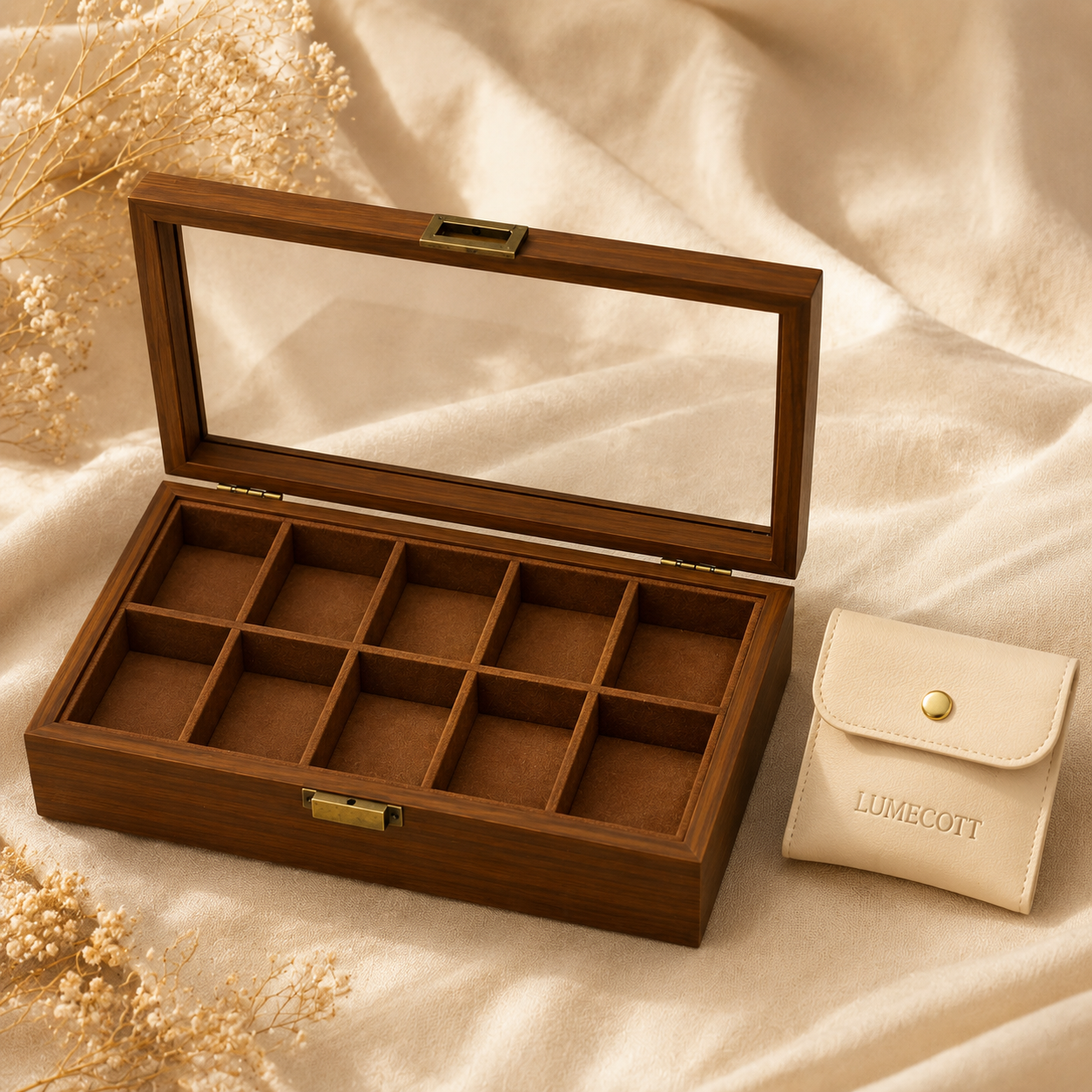 Wood-Grain Watch & Jewelry Display Case