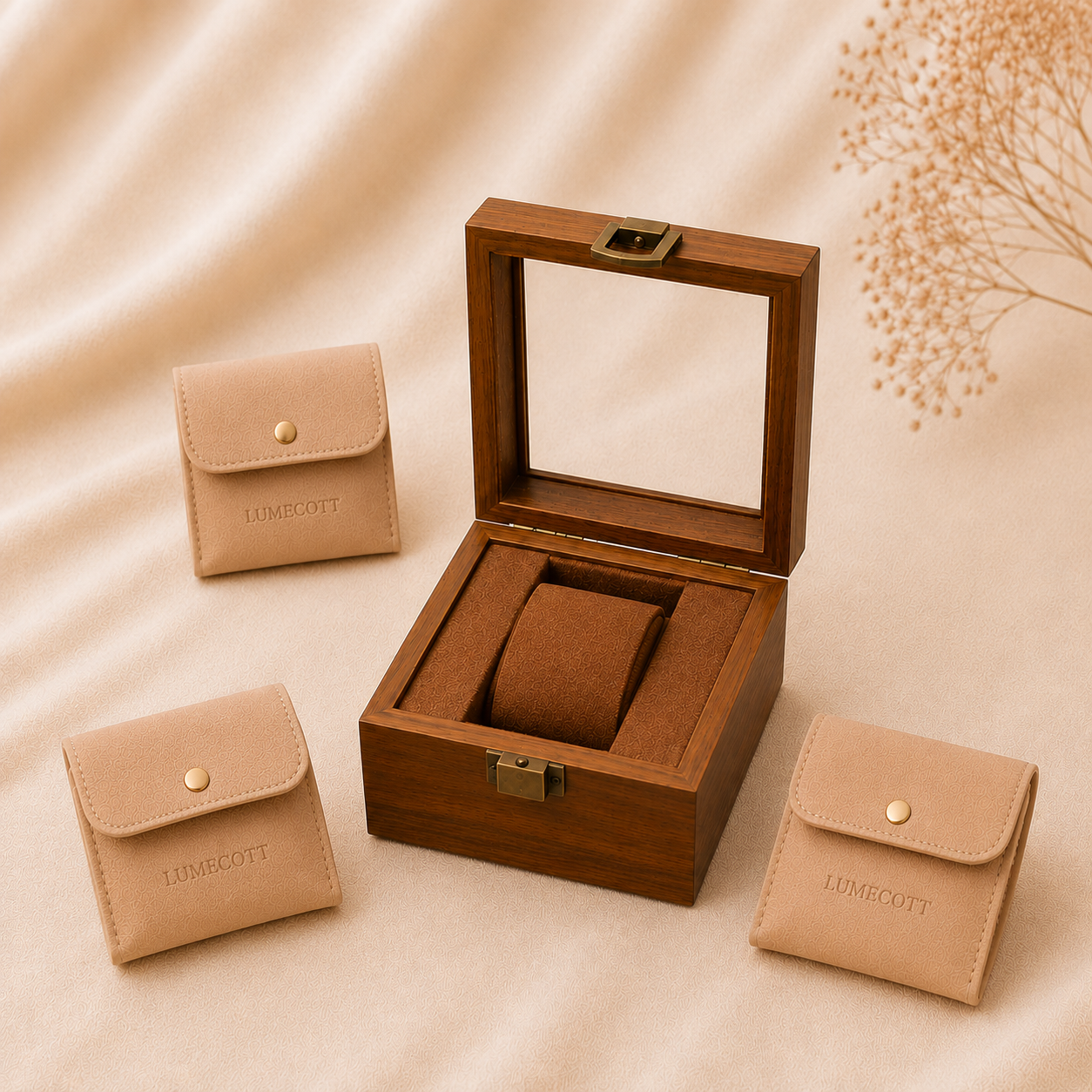 Wood-Grain Watch & Jewelry Display Case