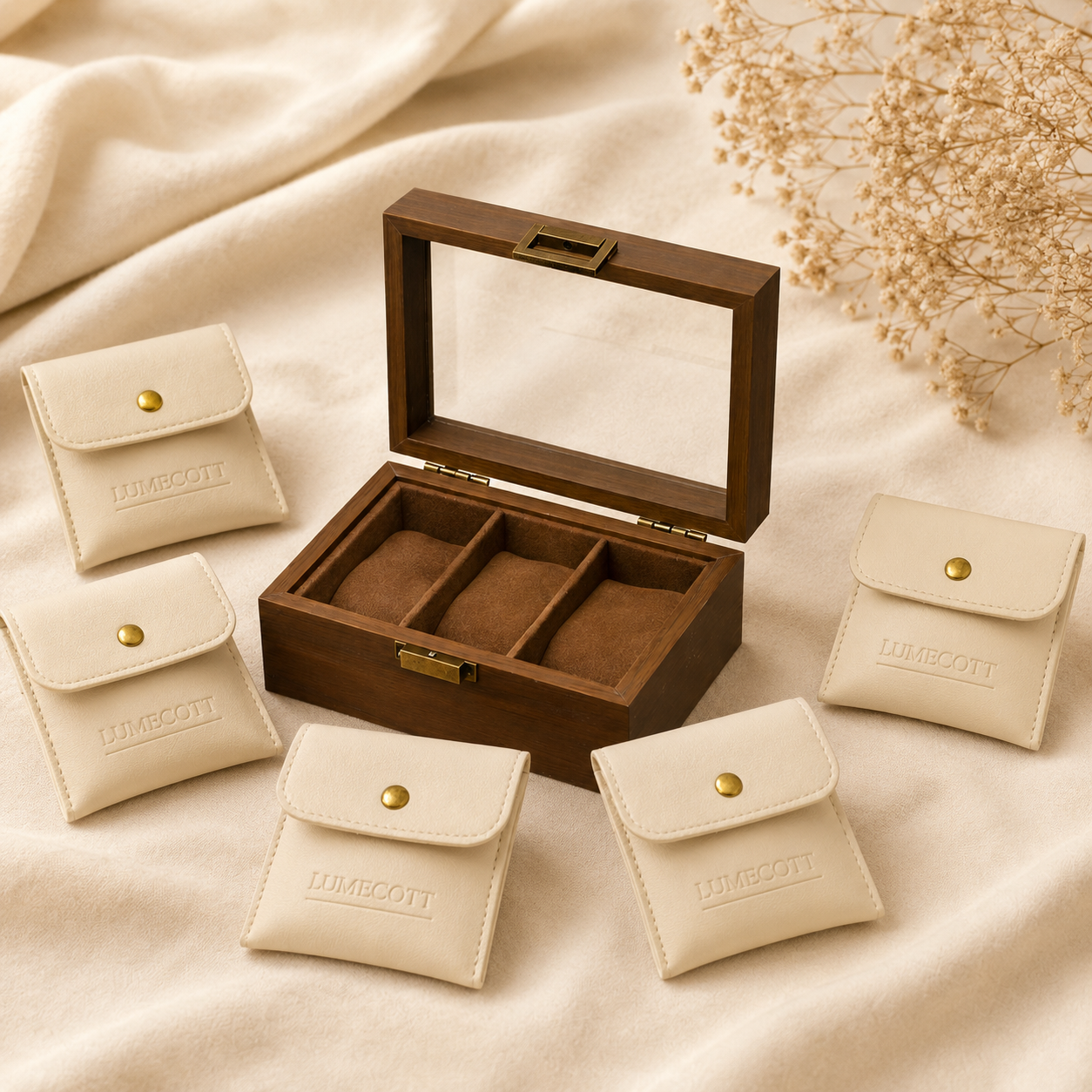 Wood-Grain Watch & Jewelry Display Case