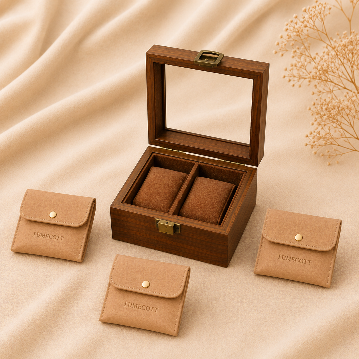 Wood-Grain Watch & Jewelry Display Case