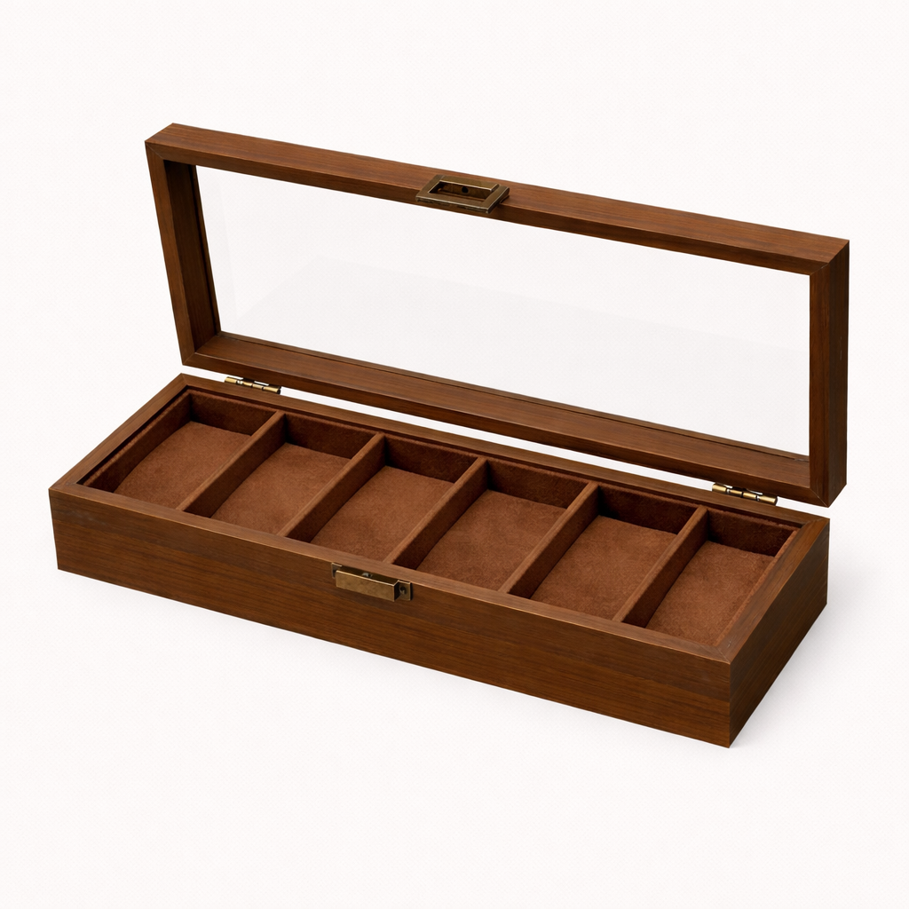 Wood-Grain Watch & Jewelry Display Case