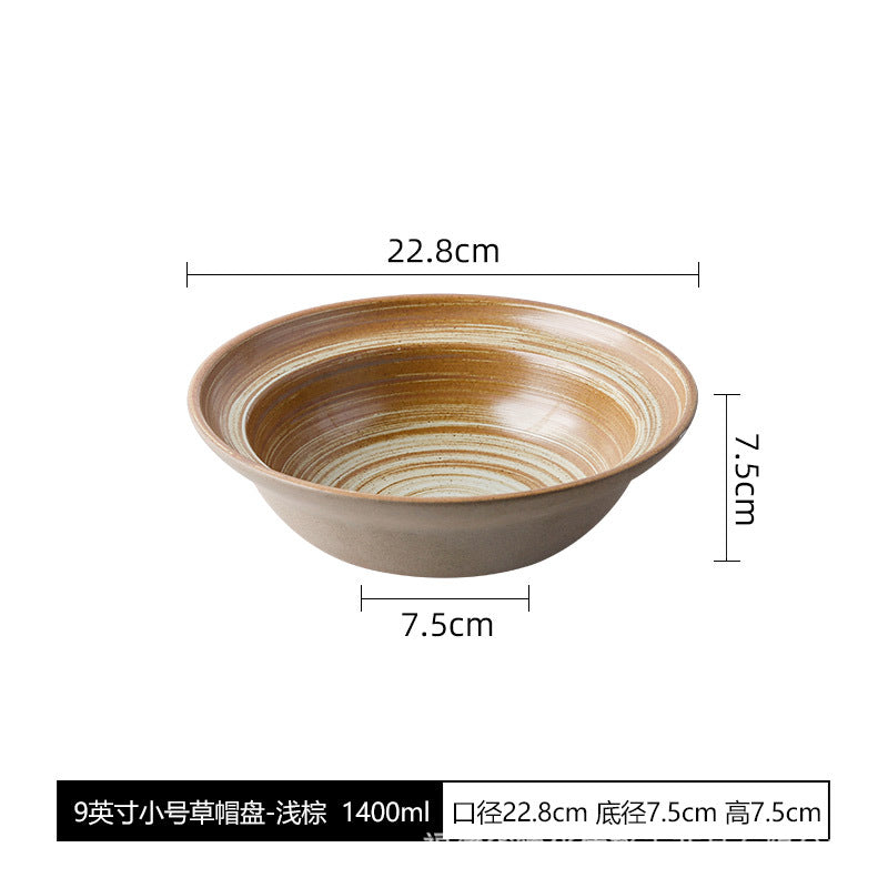 Rustic Straw-Hat Ceramic Tableware - 9-inch Straw-Hat Plate - Light Brown