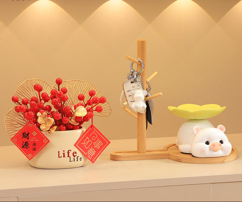 Cute Little Pig Desk Organizer & Key Rack - White · Key Rack + Fortune Tag