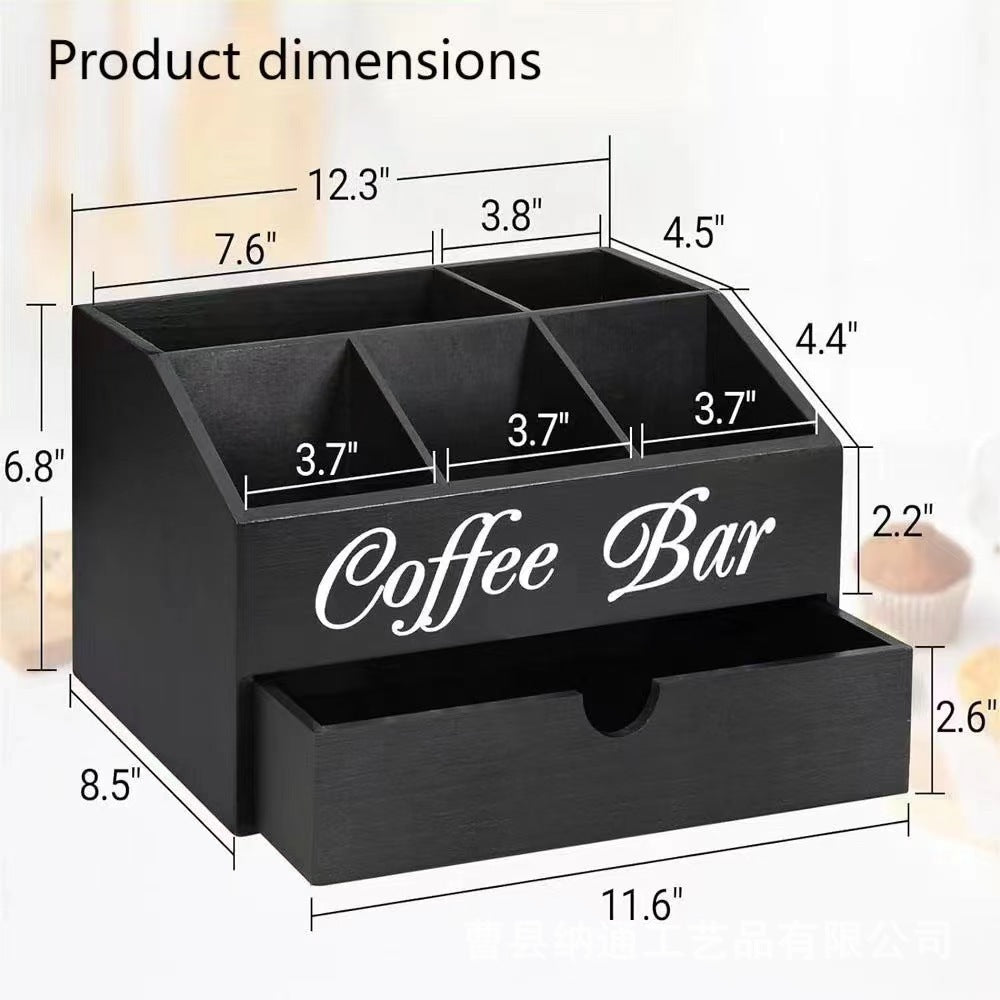 Wooden Tea Bag & Coffee Capsule Organizer - Black · Two-Layer · Layout B
