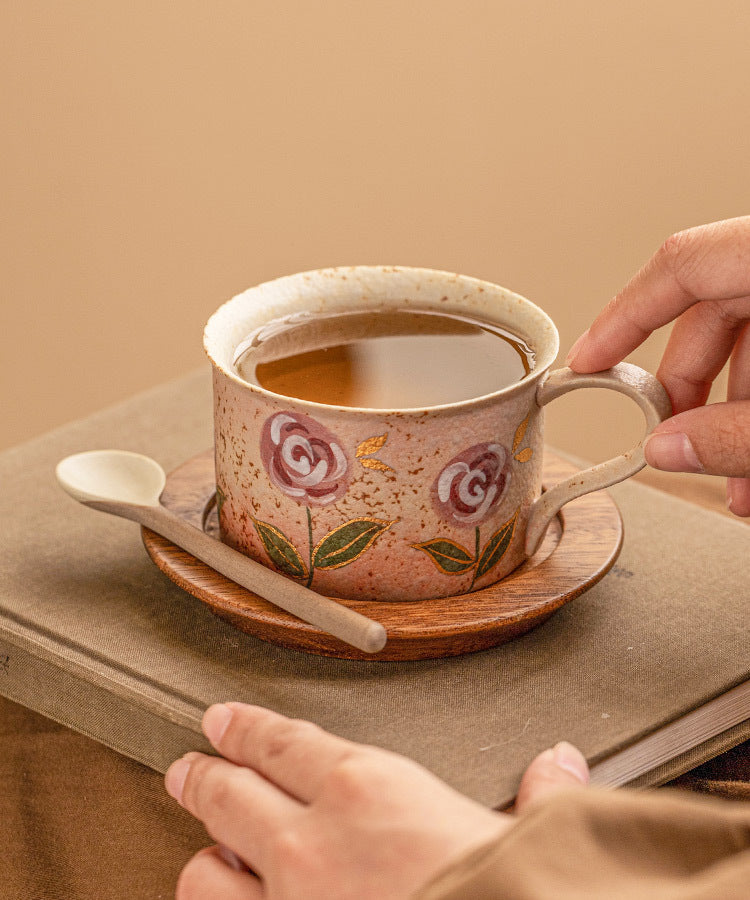 Hand-Painted Rose Ceramic Coffee Cup