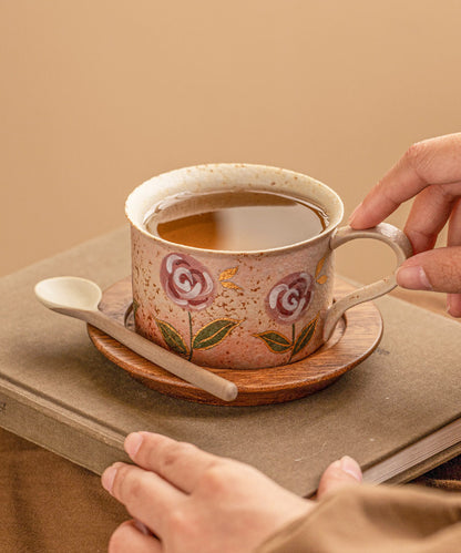 Hand-Painted Rose Ceramic Coffee Cup