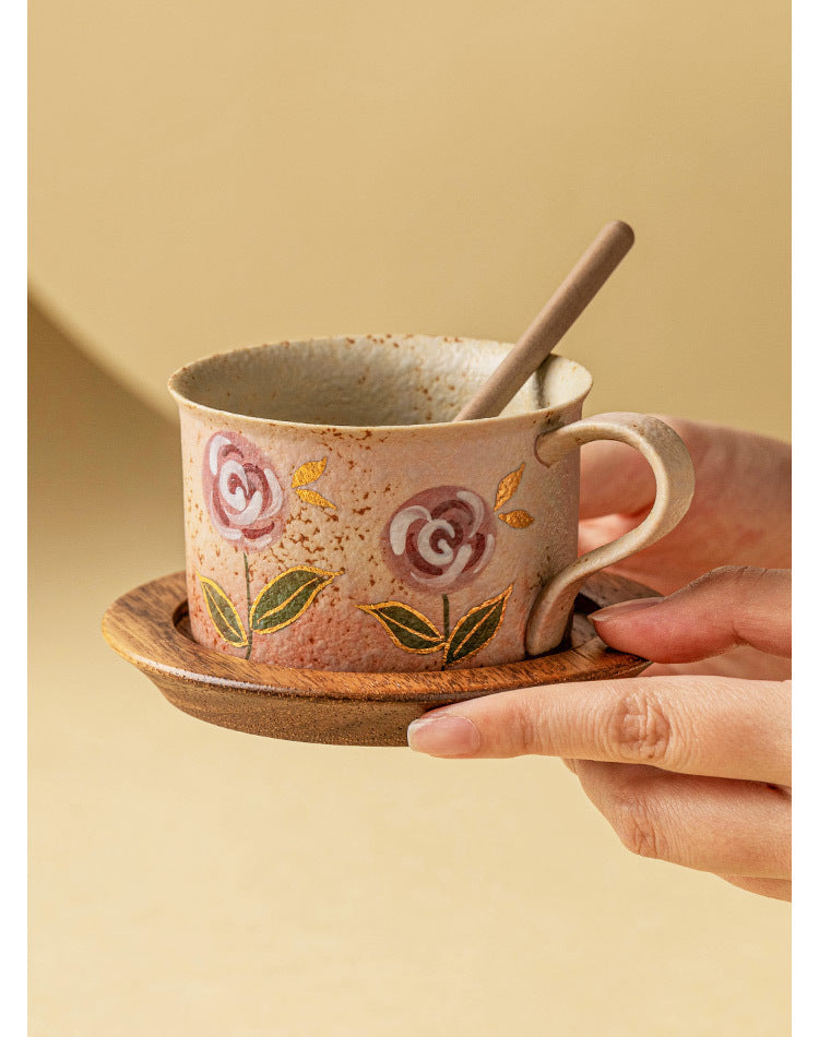 Hand-Painted Rose Ceramic Coffee Cup