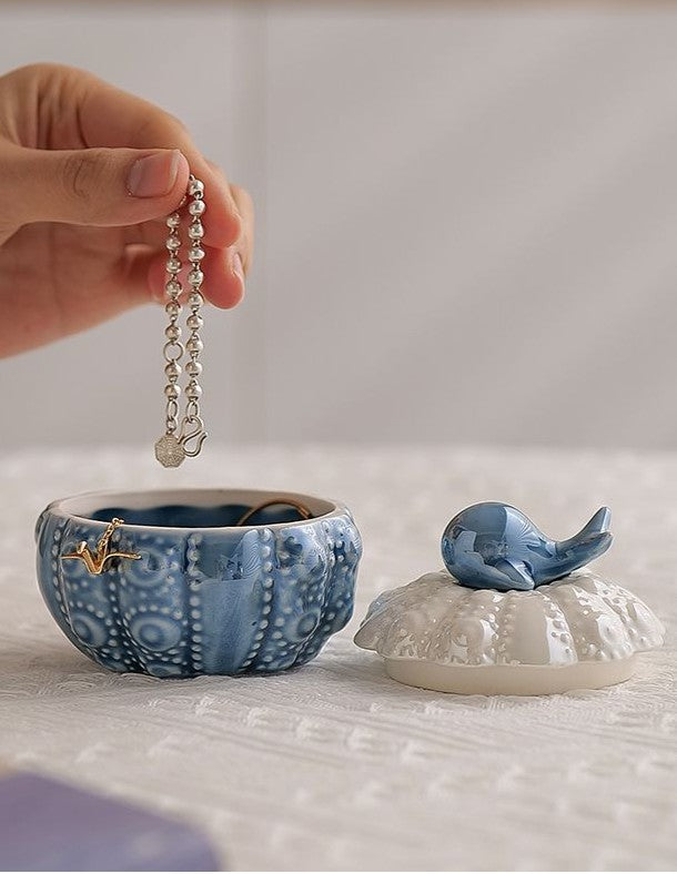 Ceramic Dolphin Jewelry Box - Ceramic Dolphin Jewelry Box - Ocean Style Storage Box - Tea Box