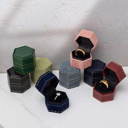Pink Hexagon Velvet Ring Box - Pink Hexagon Velvet Box