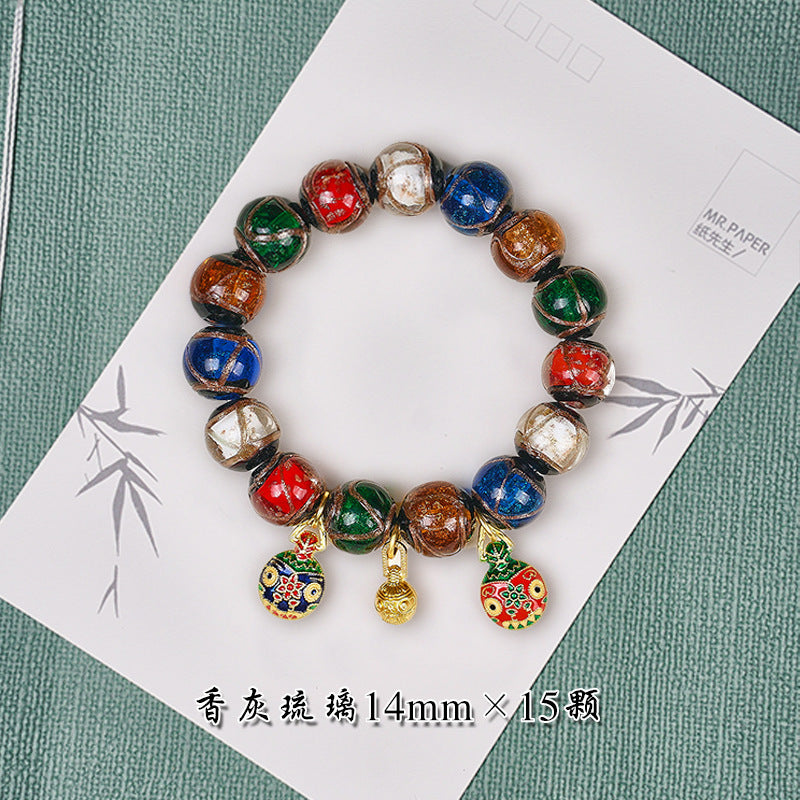 Incense Ash Glass Bead Bracelet - Incense Ash Glass · 14 mm