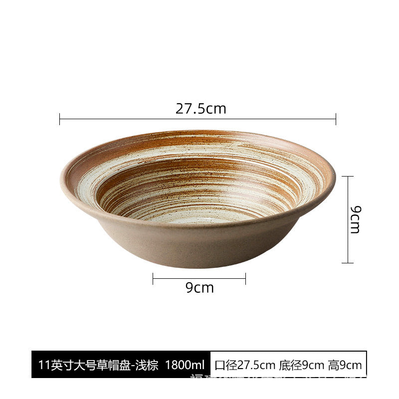 Rustic Straw-Hat Ceramic Tableware - 11-inch Straw-Hat Tray - Light Brown