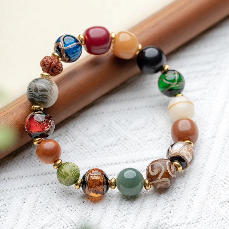 Incense Ash Glass Bead Bracelet - Multi-Treasure Glaze · 12 mm