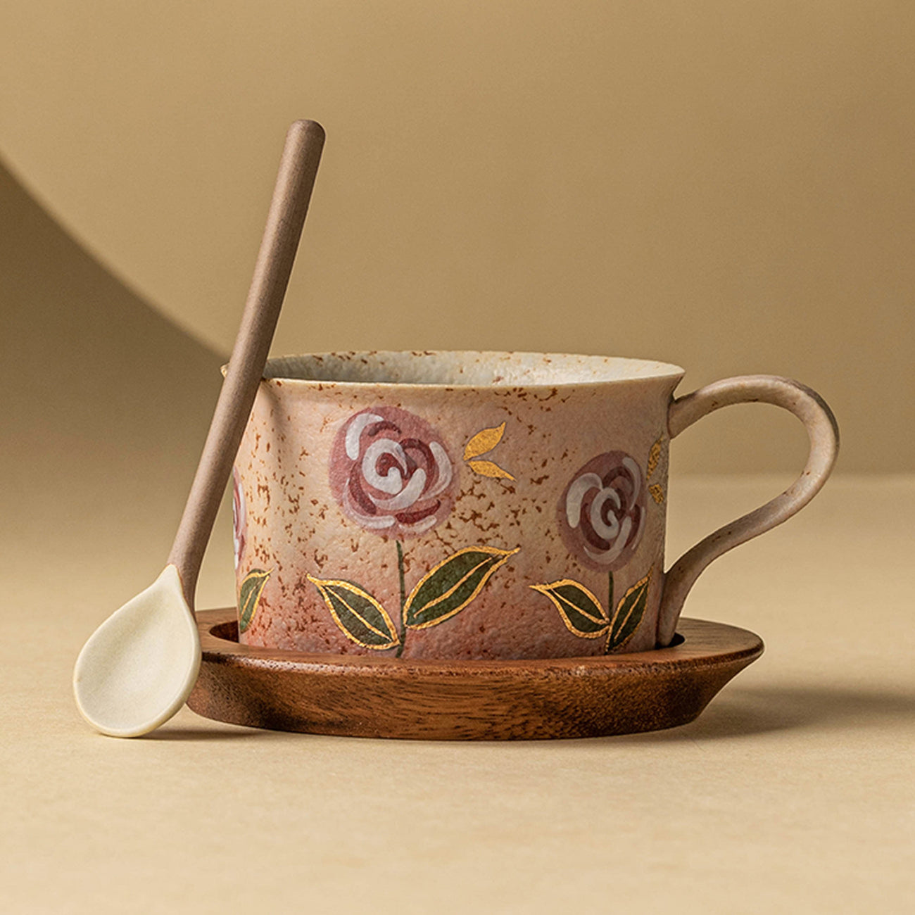 Hand-Painted Rose Ceramic Coffee Cup