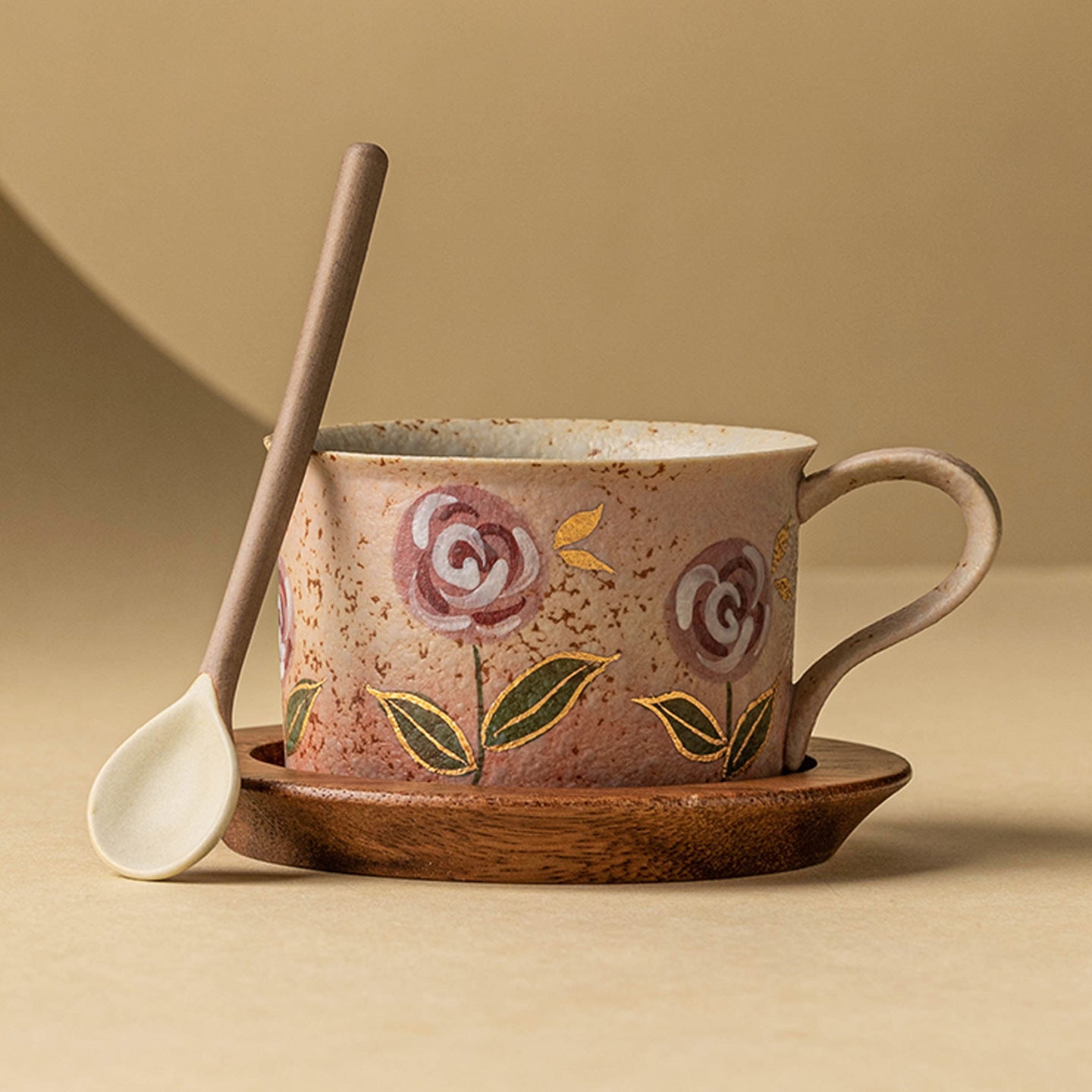 Hand-Painted Rose Ceramic Coffee Cup