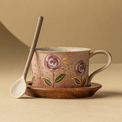 Hand-Painted Rose Ceramic Coffee Cup