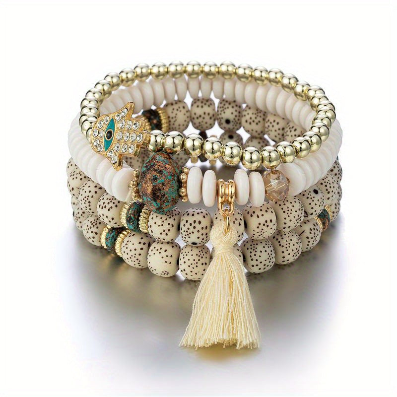 Stackable Leaf Charm Beaded Bracelet - Mixed · Design 18