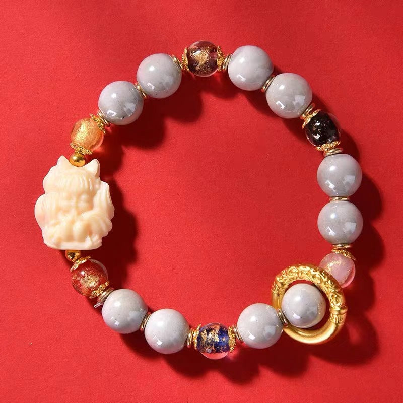 Nine-Tailed Fox Blessing Bracelet - Nine-Tailed Fox Gray Porcelain Bracelet