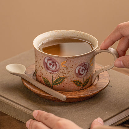 Hand-Painted Rose Ceramic Coffee Cup