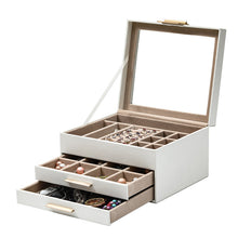 Three-Layer PU Window Jewelry Box - White