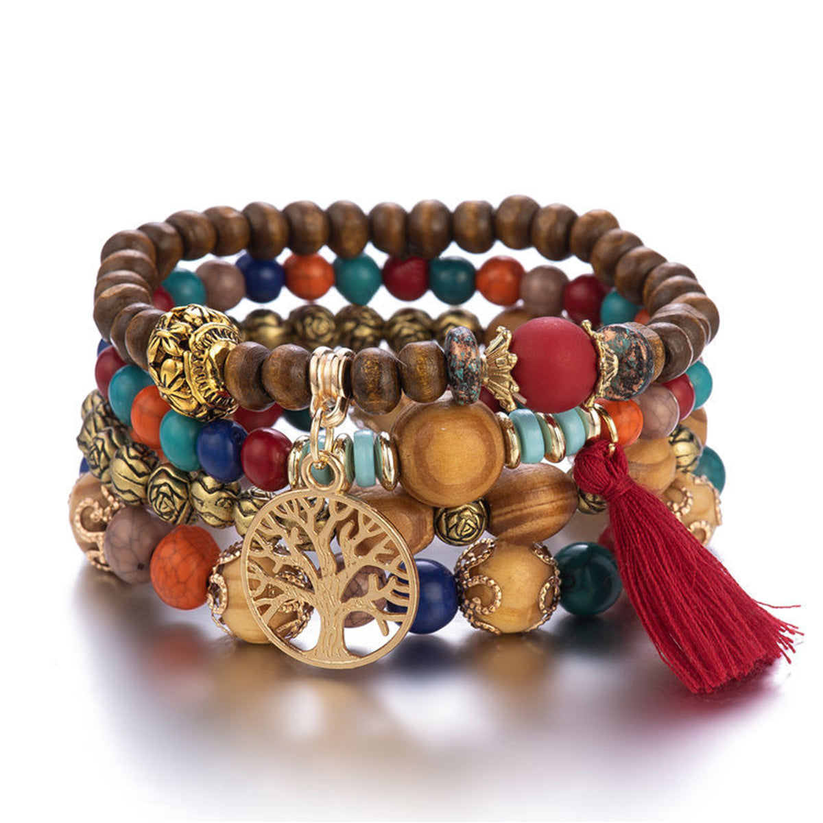 Stackable Leaf Charm Beaded Bracelet - Mixed Color · Standard